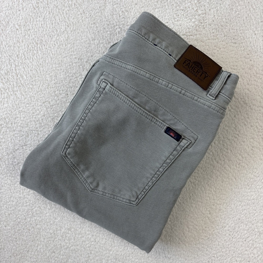 FAHERTY Stretch Terry 5-Pocket Pants Mens 33/30 Slim Fit Iron Gray Casual Jeans